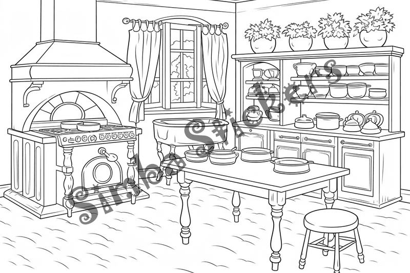 Colouring pages, bundle of house kitchens, 25 images 2