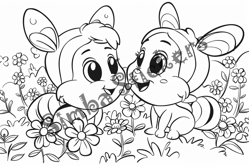 Colouring pages, bundle of bees looking cute, 10 images