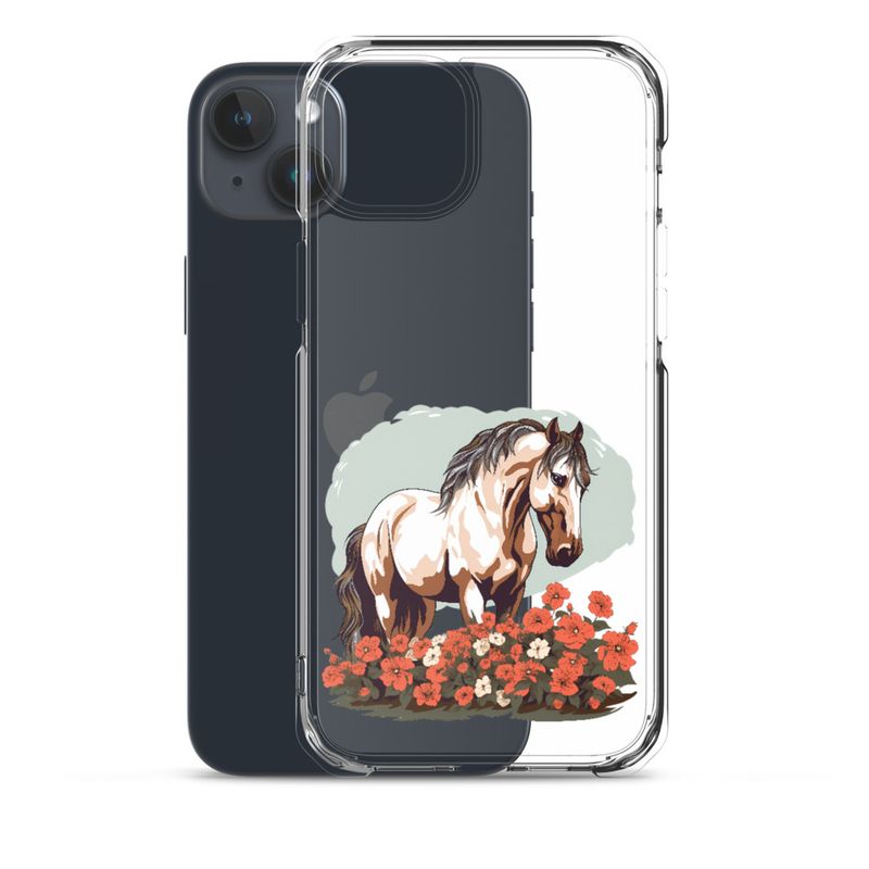 Clear Case for iPhone, Brown horse in field of red flowers, n4w2fj