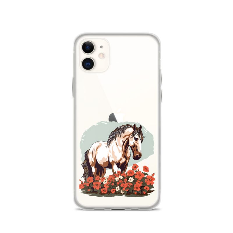 Clear Case for iPhone, Brown horse in field of red flowers, n4w2fj