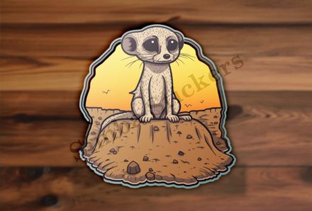 Meerkat on top of a hole in dry surroundings