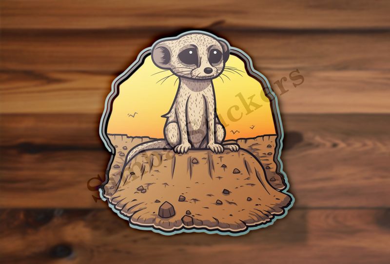 Meerkat on top of a hole in dry surroundings