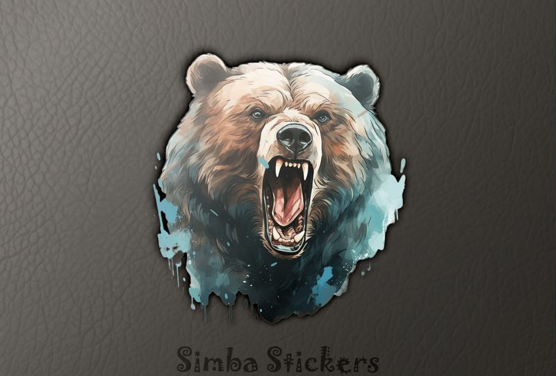 Bear growling, bluish hue, watercolour, o097qq