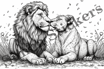 Colouring pages, Bundle of lions in love, 10 images