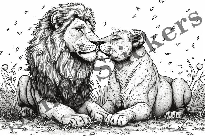 Colouring pages, Bundle of lions in love, 10 images