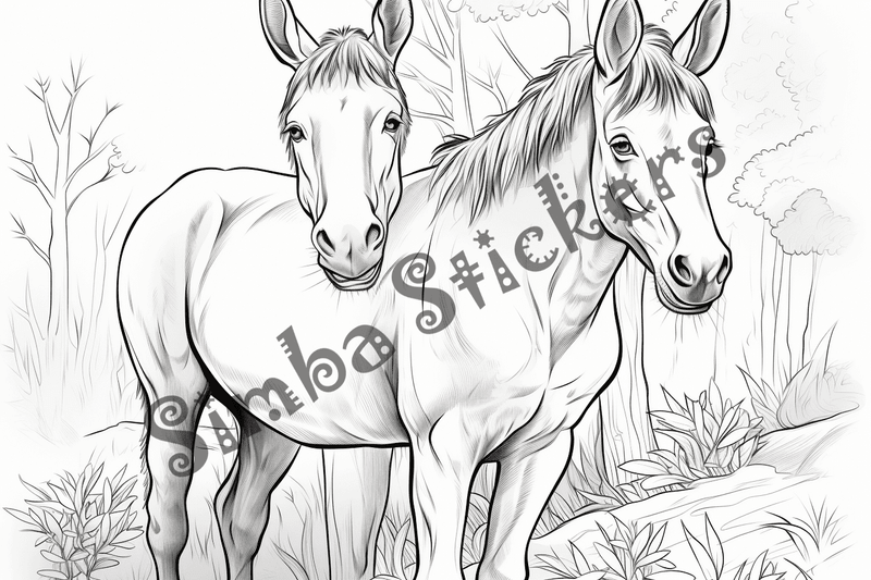 Colouring pages, bundle of mules, 25 images