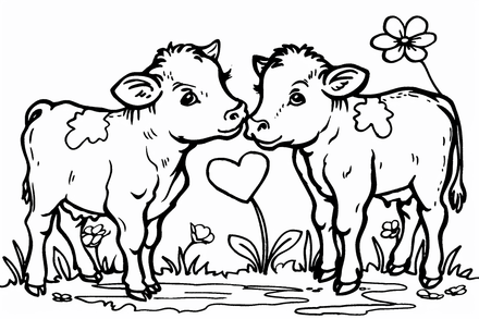 Colouring pages, bundle of cattle calves, 10 images