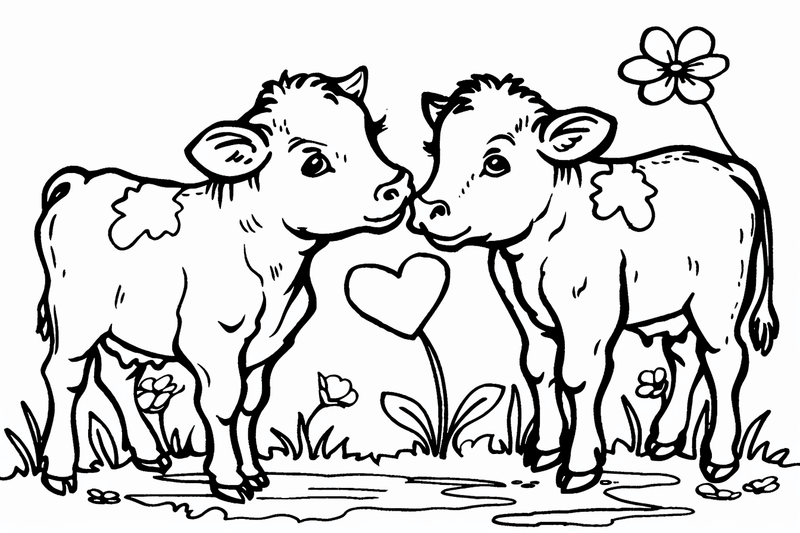 Colouring pages, bundle of cattle calves, 10 images