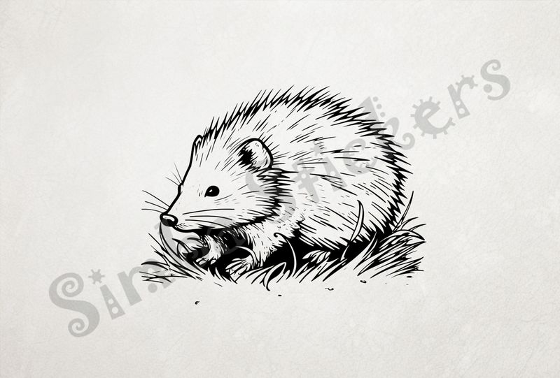 Porcupine in the grass, outline art