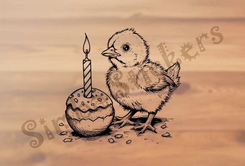 Chick by birthday candle , outline art