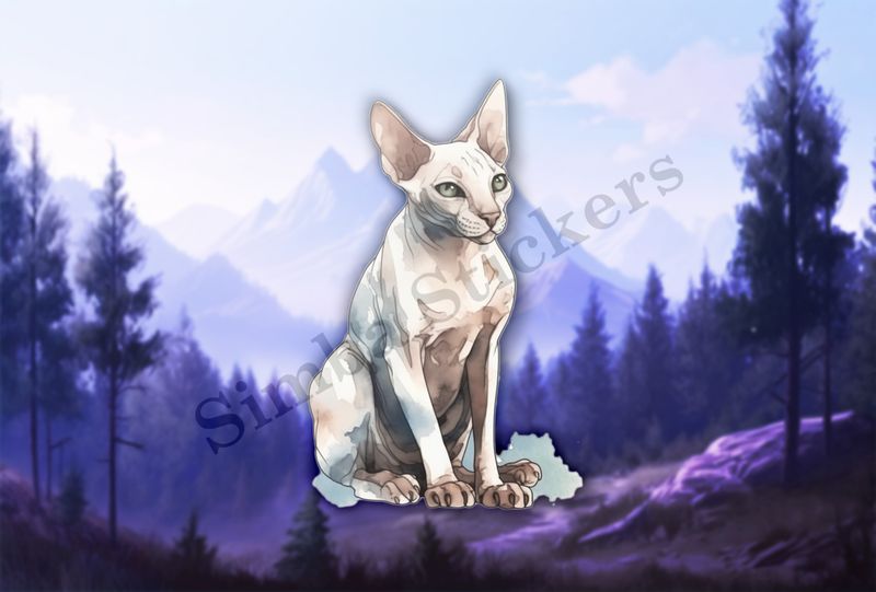 Sphynx cat sitting, watercolour