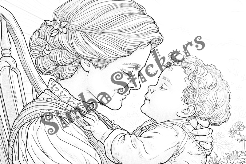 Colouring pages, bundle of people, grandparents with children, 25 images
