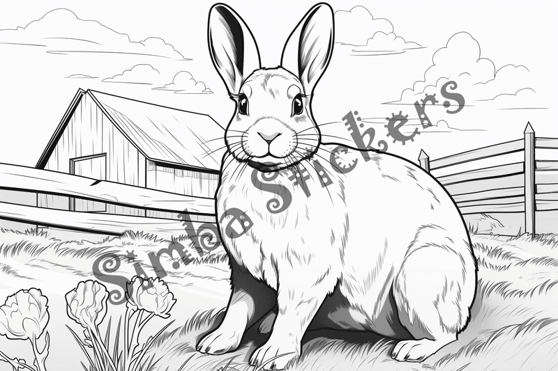 Colouring pages, bundle of rabbits on a farm, 10 images