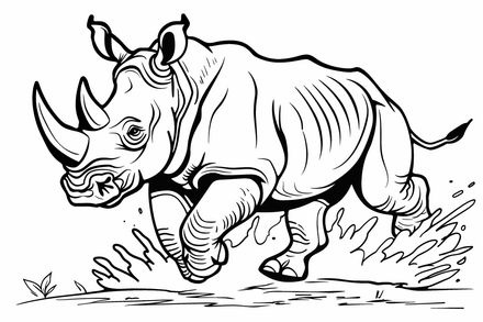 Colouring pages, bundle of rhinos running, 10 images