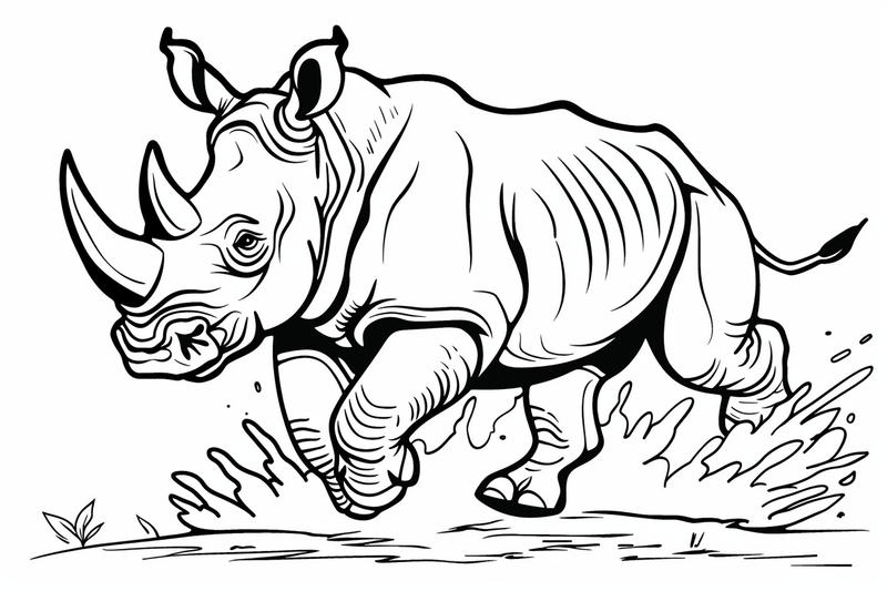Colouring pages, bundle of rhinos running, 10 images