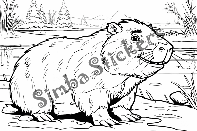Colouring pages, bundle of capybaras looking cute, 10 images
