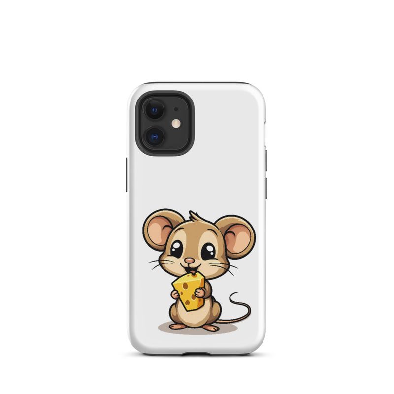 Tough Case for iPhone, Small Mouse happily licking large chunk of cheese, pqapy6