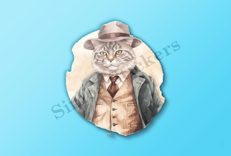 Cat in vitage suit, watercolour