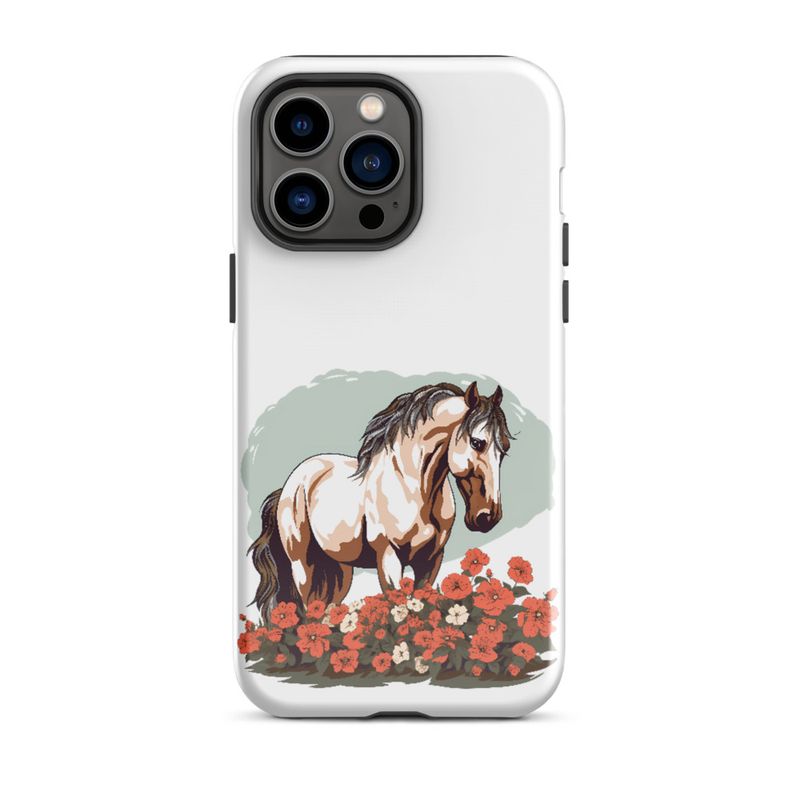 Tough Case for iPhone, Brown horse in field of red flowers, n4w2fj
