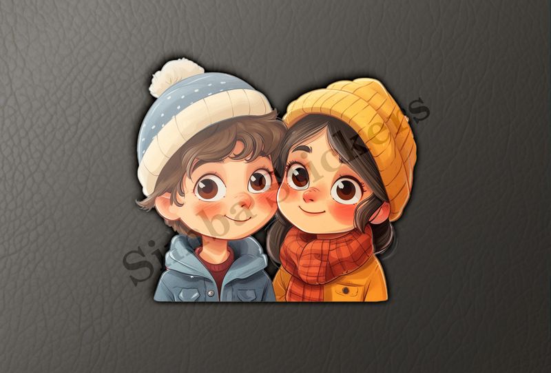 Boy and girl, in winter hats, cheek-to-cheek