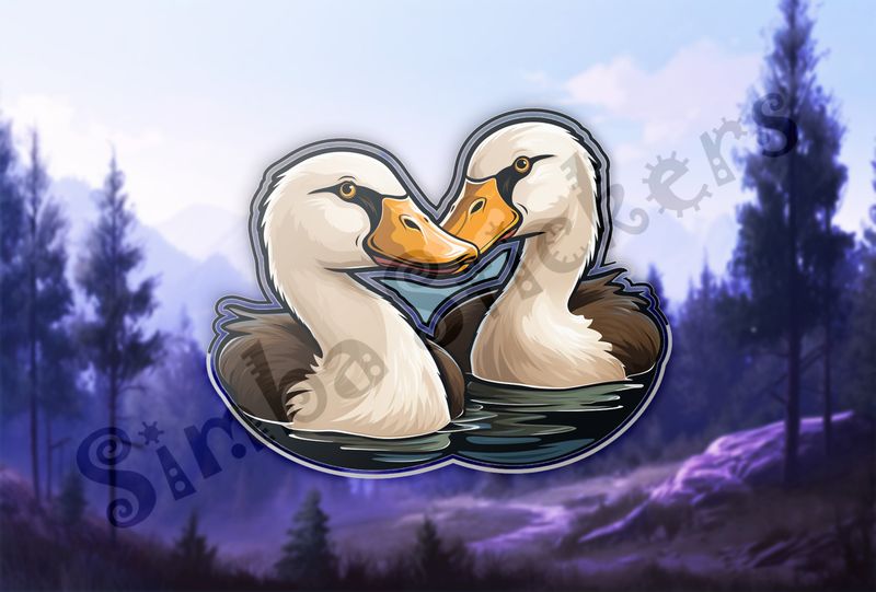 Ducks beak-to-beak in love in water