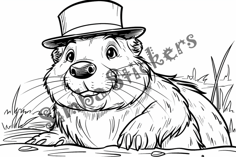 Colouring pages, bundle of beavers in top hat, 10 images