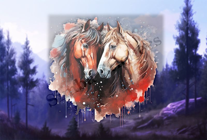 Horses in love, watercolour