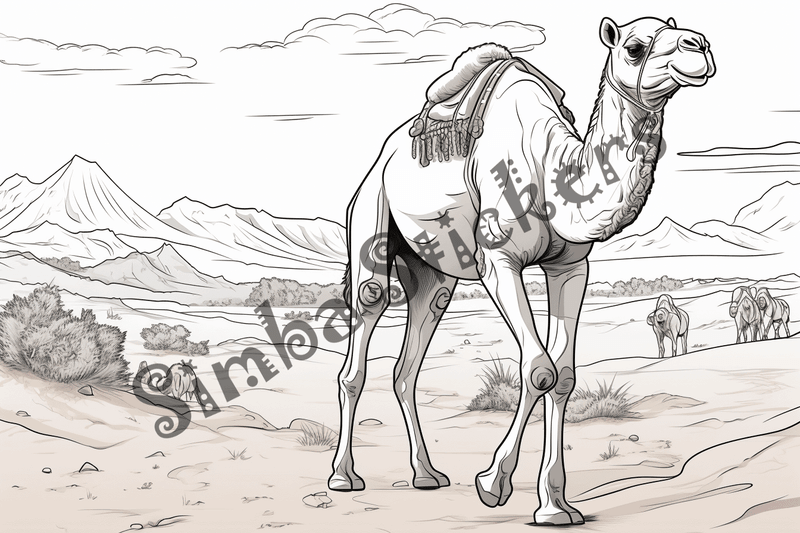 Colouring pages, bundle of singular camels, 10 images