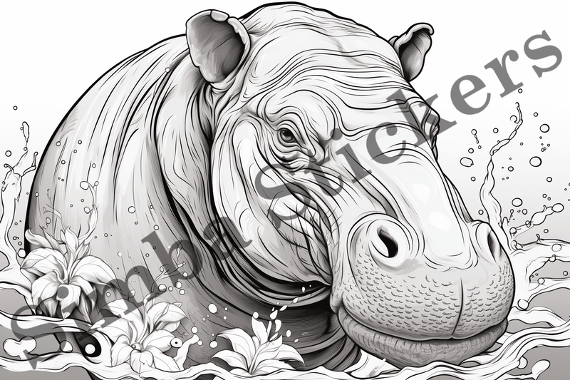 Colouring pages, Bundle of hippos, 25 images