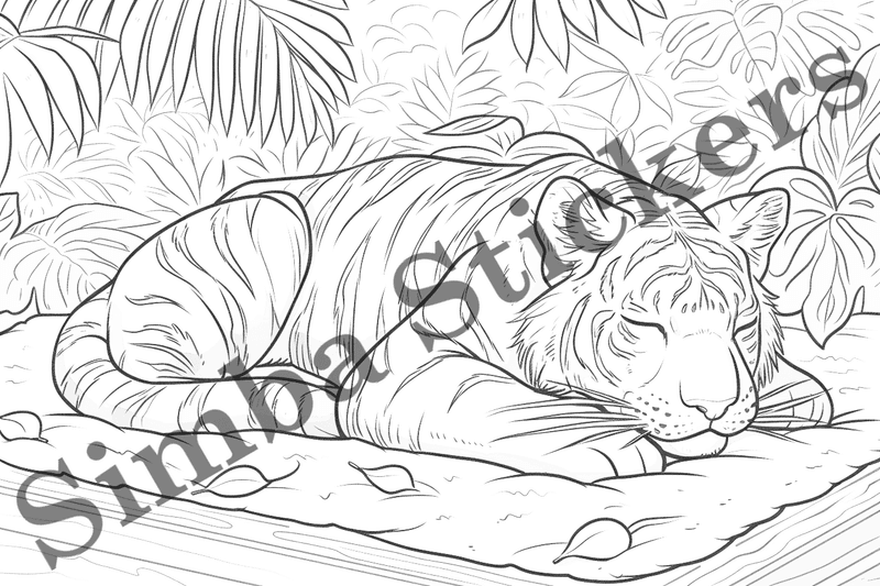 Colouring pages, bundle of tigers, 10 images