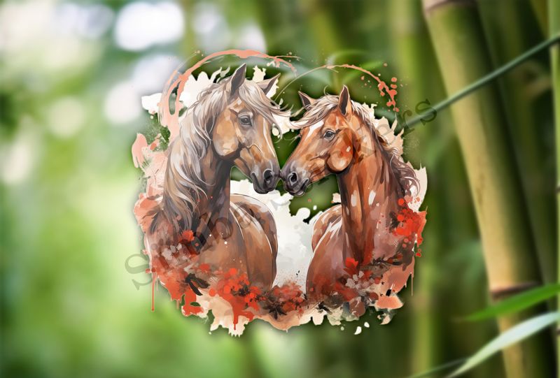 Horses in love, watercolour