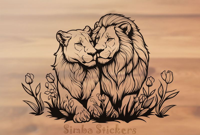 Male lion with lioness, outline art, kbdgyu