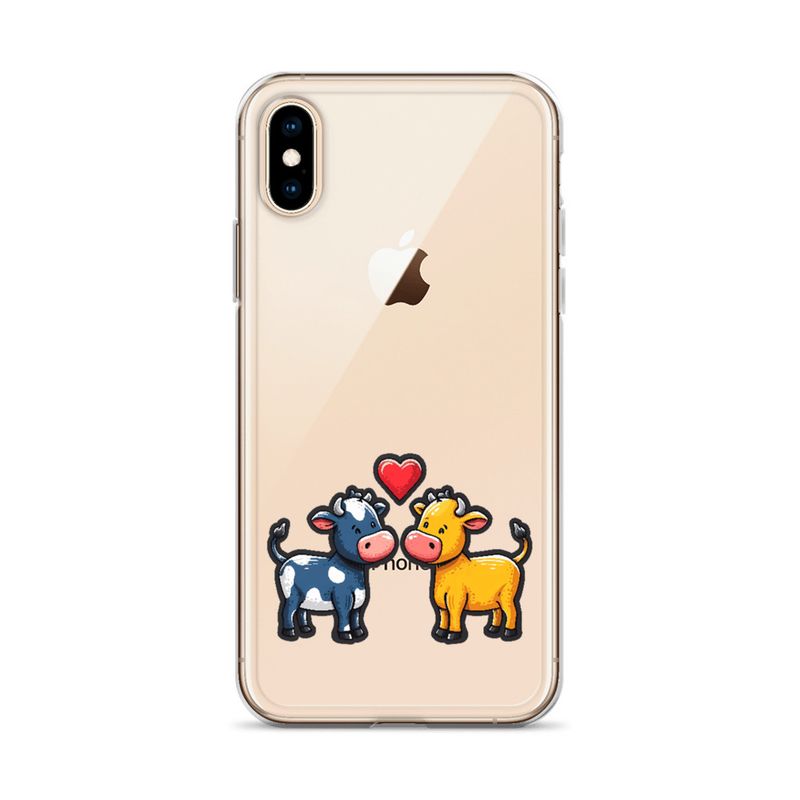Clear Case for iPhone, Cattle, bull and cow in love, colourful , heart in picture, fvta2y