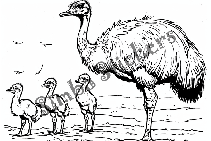 Colouring pages, bundle of ostriches, 50 images
