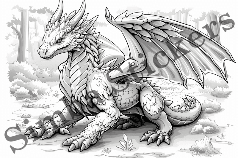Colouring pages, bundle of dragons, 10 images