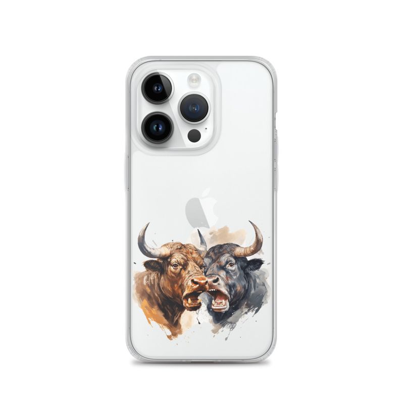 Clear Case for iPhone, Bulls facing up to each other, watercolour, dx5eff