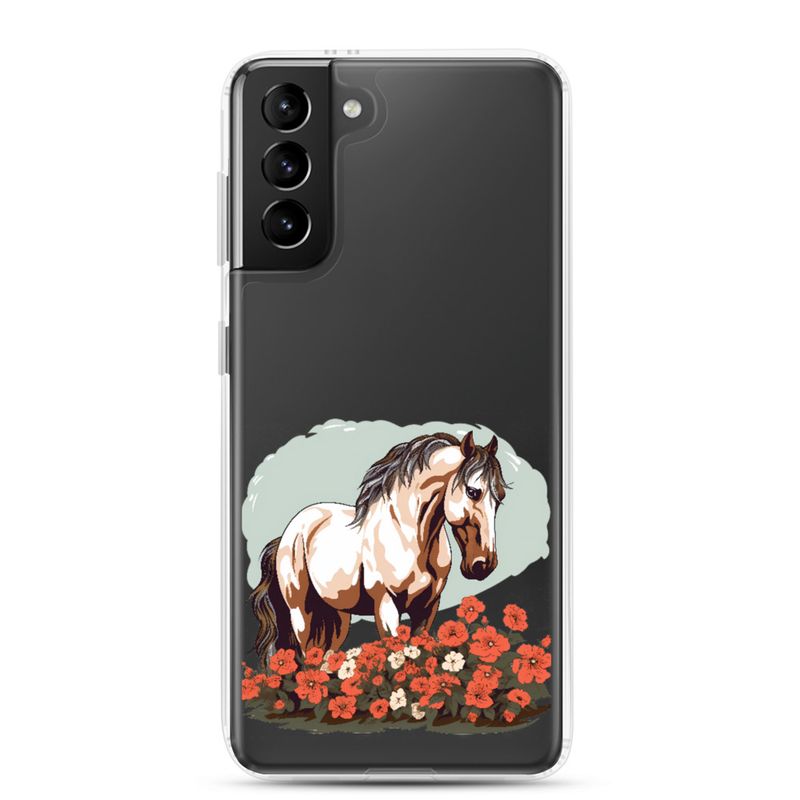 Clear Case for Samsung, Brown horse in field of red flowers, n4w2fj