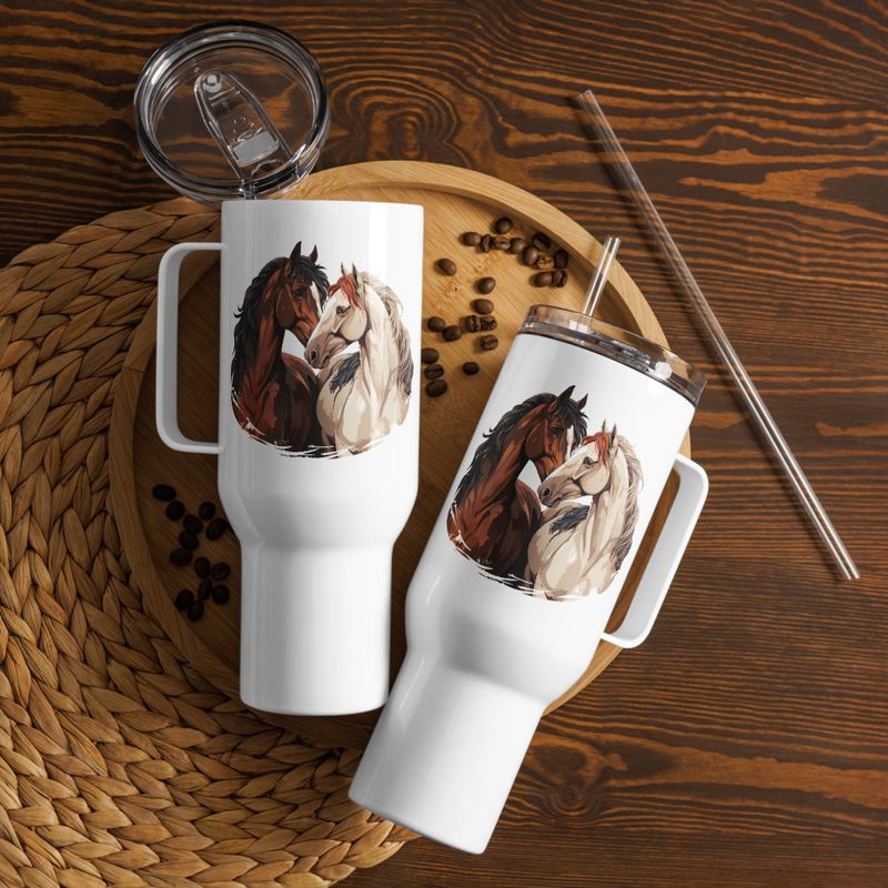 Travel Mug, Cattle, Horses nose-to-nose, jbgjpy