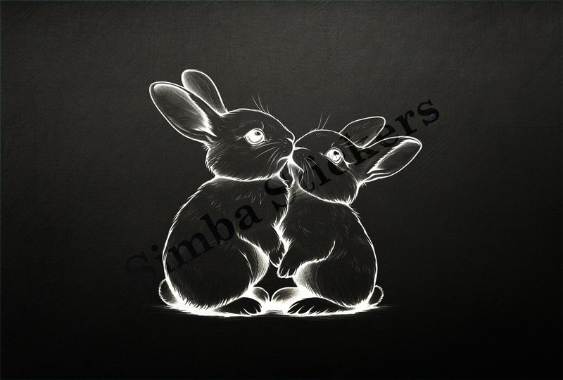 Bunnies nose-to-nose  in love, outline art
