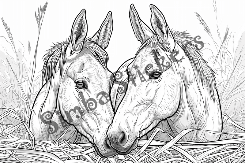 Colouring pages, bundle of mules in love, 10 images