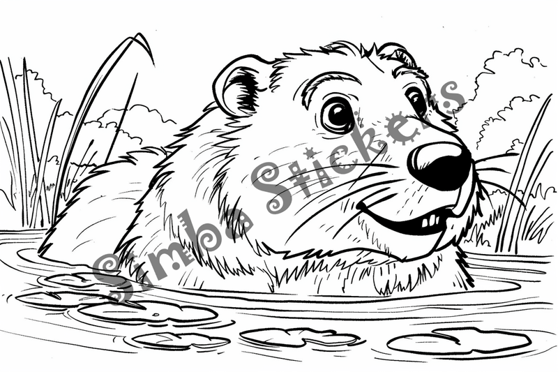 Colouring pages, bundle of beavers looking cute, 10 images