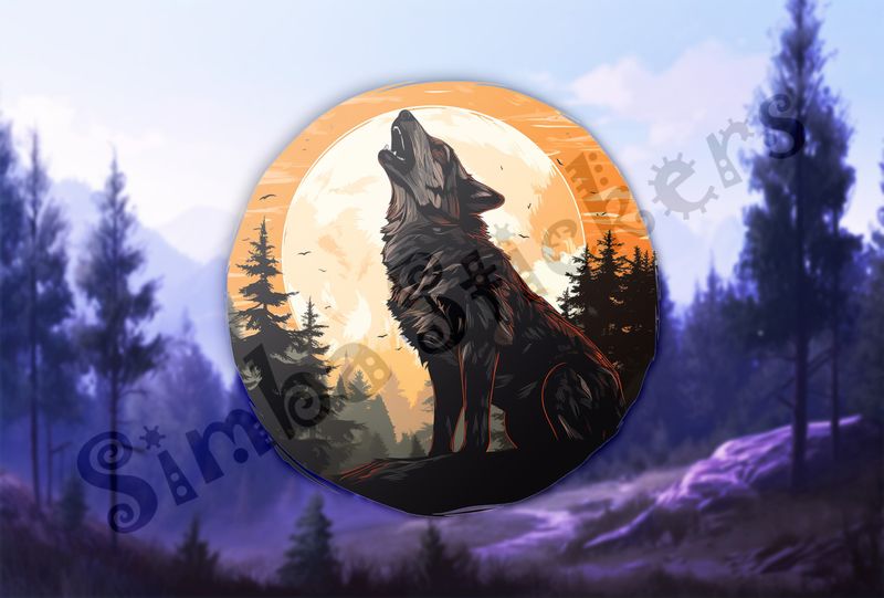 Wolf centered around moon howling