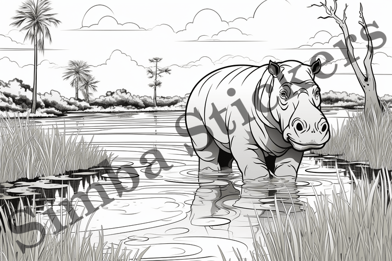Colouring pages, Bundle of hippos, 25 images