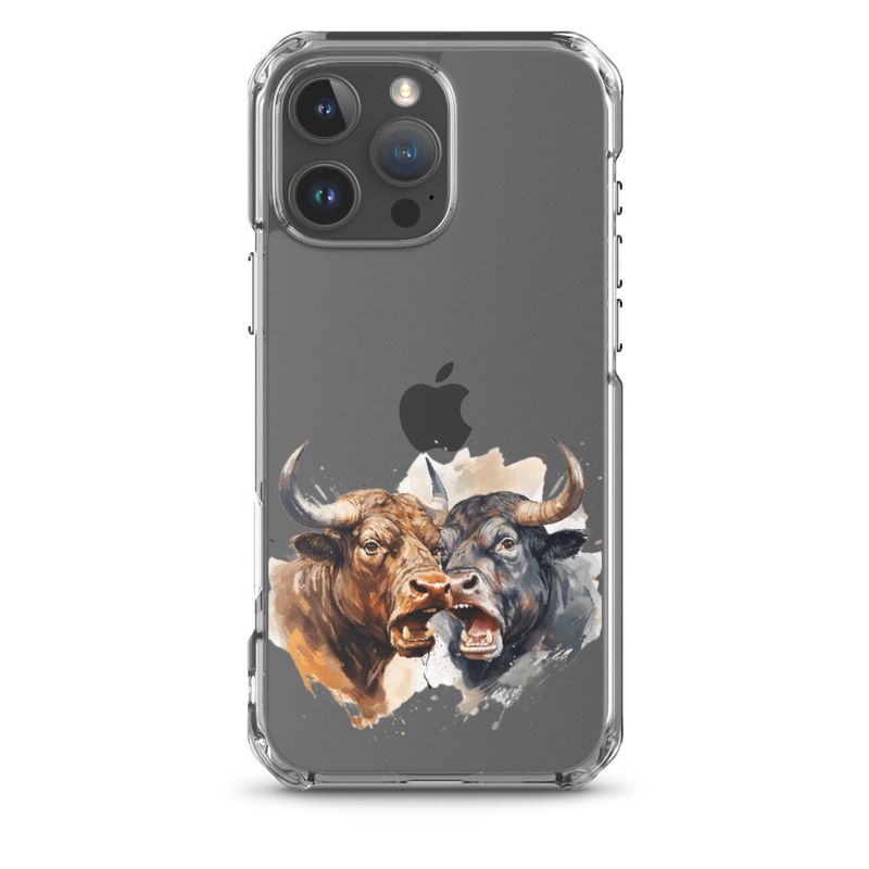 Clear Case for iPhone, Bulls facing up to each other, watercolour, dx5eff