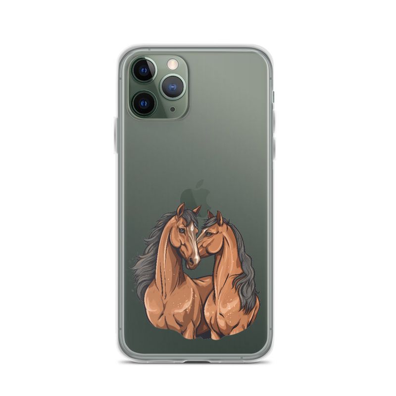 Clear Case for iPhone, Two brown horses snuggling, tdwcyd