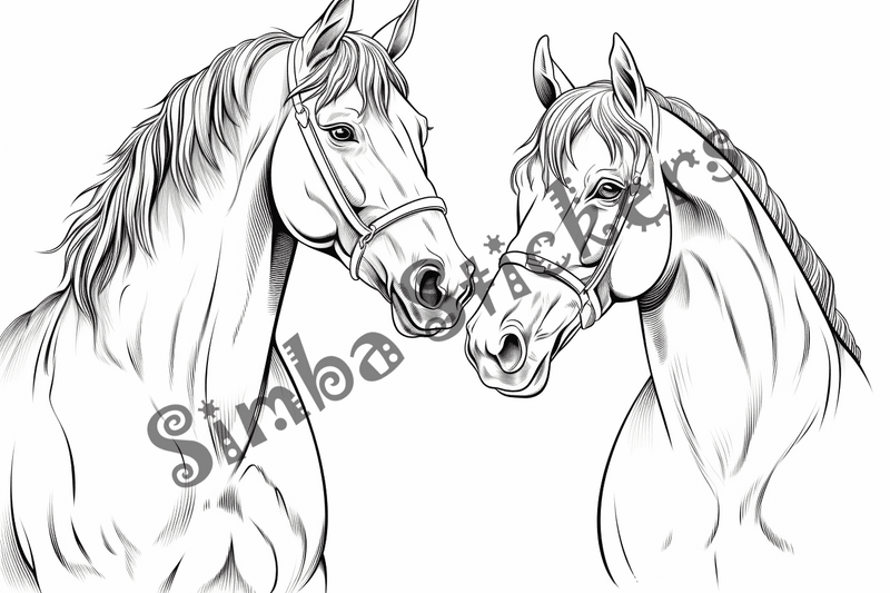 Colouring pages, bundle of horses in love, 10 images