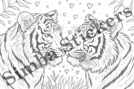 Colouring pages, bundle of tigers in love, 10 images
