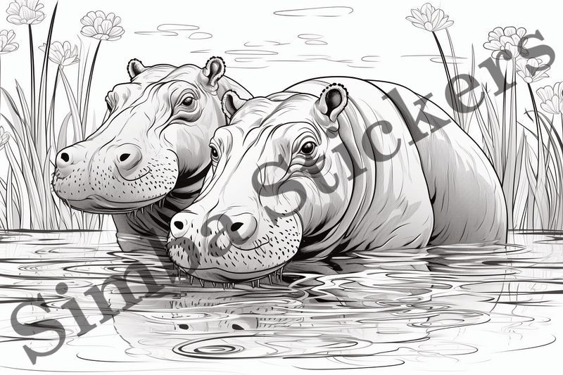 Colouring pages, Bundle of hippos, 25 images