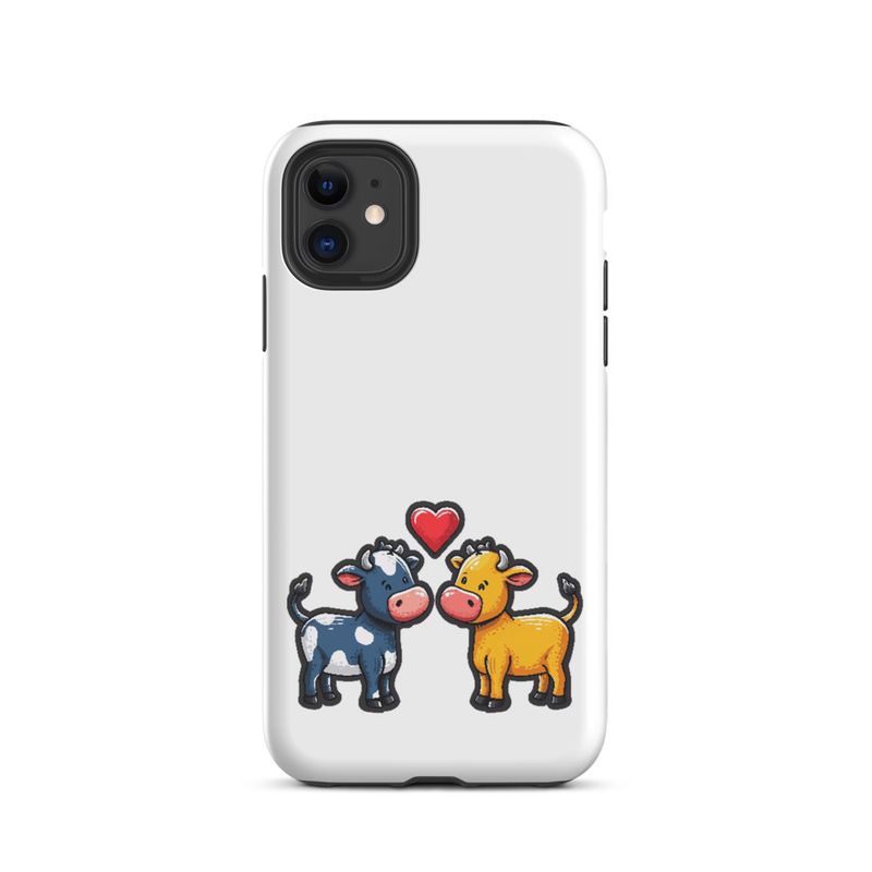 Tough Case for iPhone, Cattle, bull and cow in love, colourful , heart in picture, fvta2y