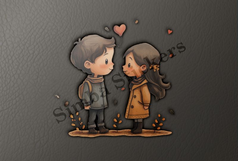 Boy and girl in love, romantic hearts